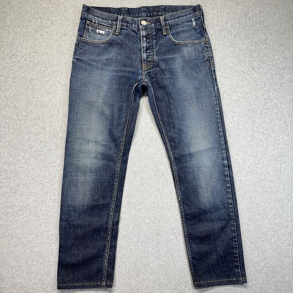 Emporio Armani Jeans Johnny Slim Fit Men’s 31 Medium Wash Distressed Denim - Picture 1 of 16
